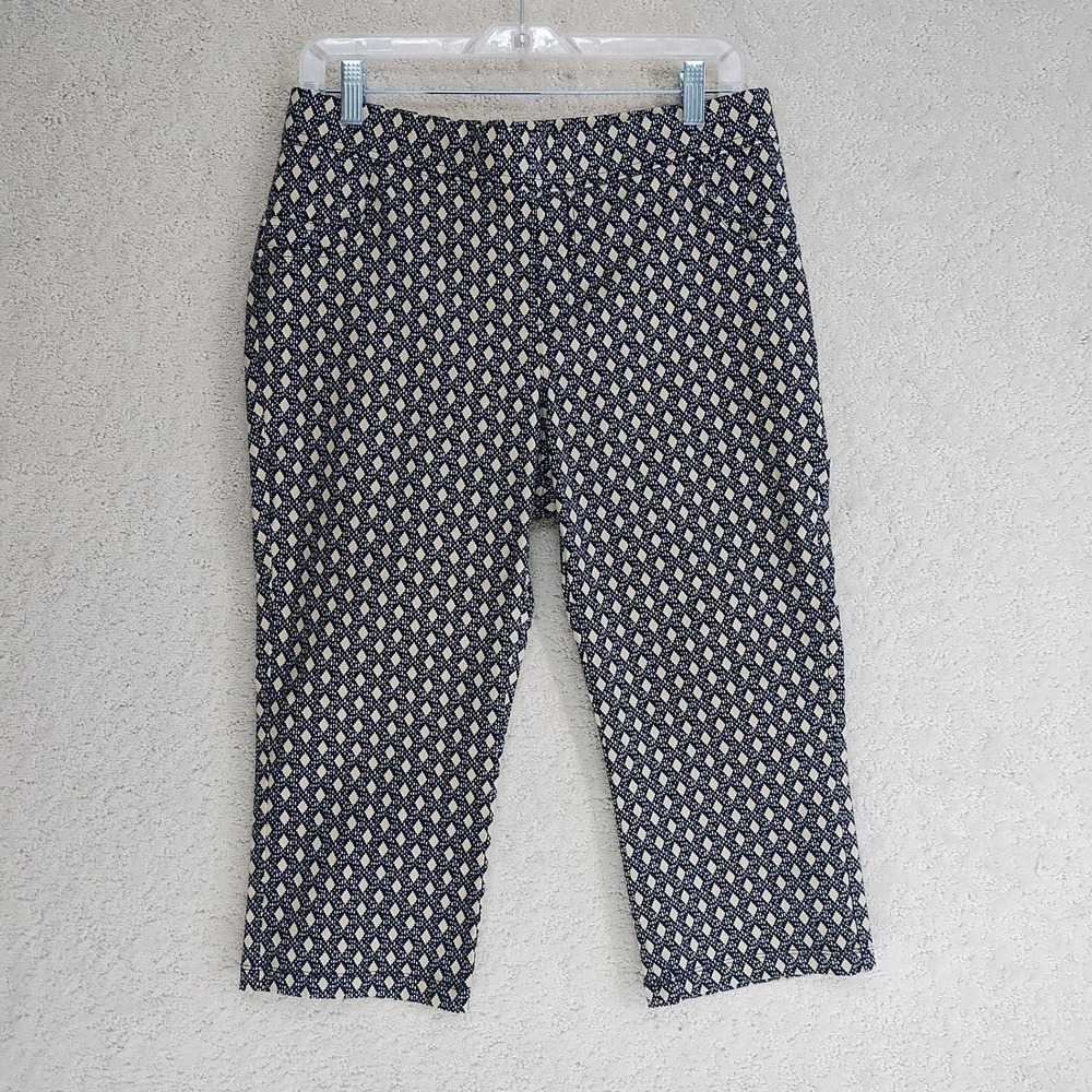 SOHO Apparel Pants Womens L Cropped Ankle Printed Stretch Cotton Black Beige